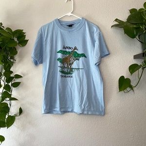 Vintage Jambo Tanzania Baby Blue Shirt Giraffe